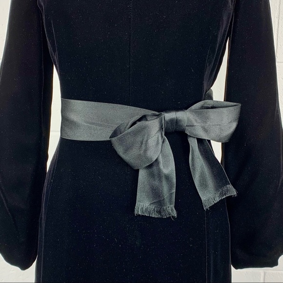Vintage 80's Art Deco Black Velvet Long Bell Sleeve Cocktail Gown Gothic Glamour - Picture 6 of 10